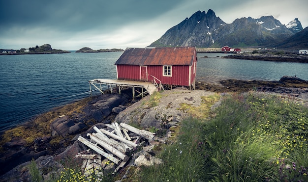 Foto bela paisagem na ilha de lofoten, noruega