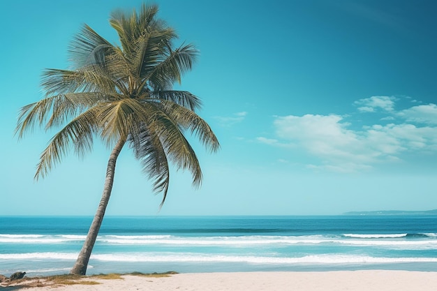 Bela paisagem natural ao ar livre de mar e praia com palmeira de coco
