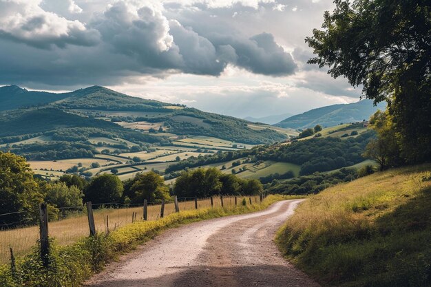 Bela paisagem no campo com um campo de colza