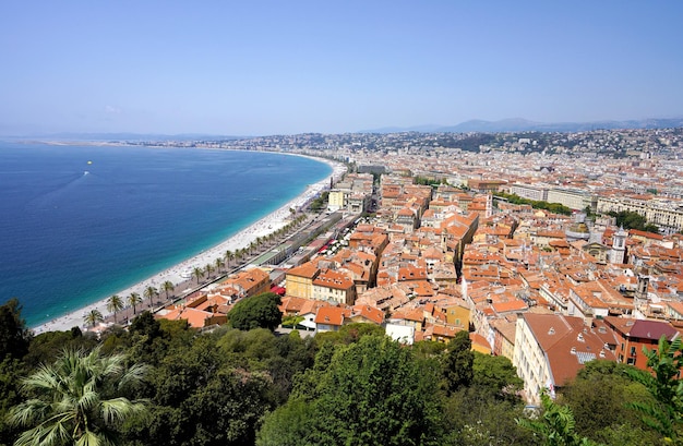 Bela paisagem urbana aérea com Promenade des Anglais Nice France