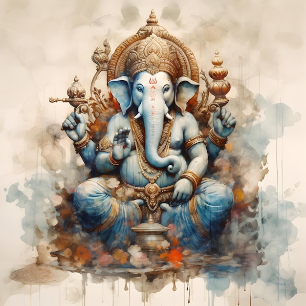 Bela pintura de arte do deus hindu Estilo aquarela Ganesha Deus da fortuna