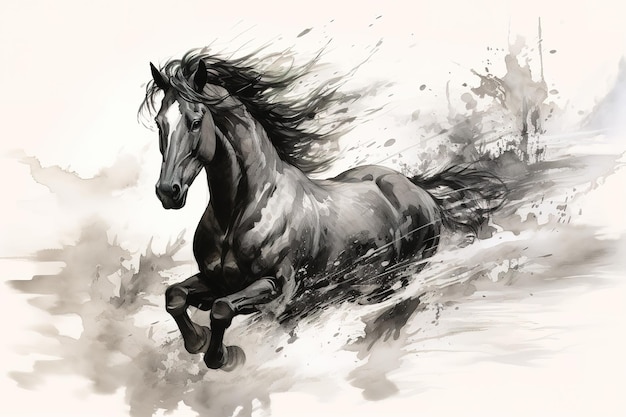 Bela pintura de um cavalo correndo Animais selvagens Ilustração Generative AI