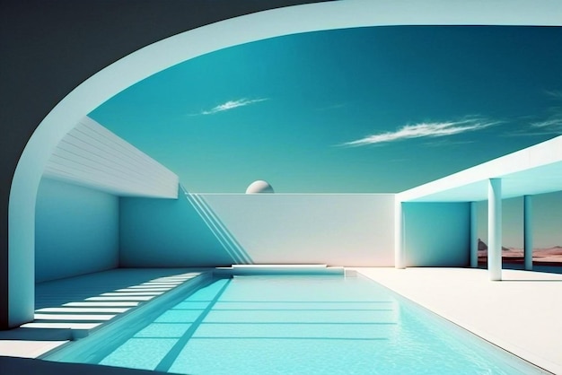 Bela piscina com arquitetura contemporânea enquanto dia ensolarado Ilustração de IA generativa