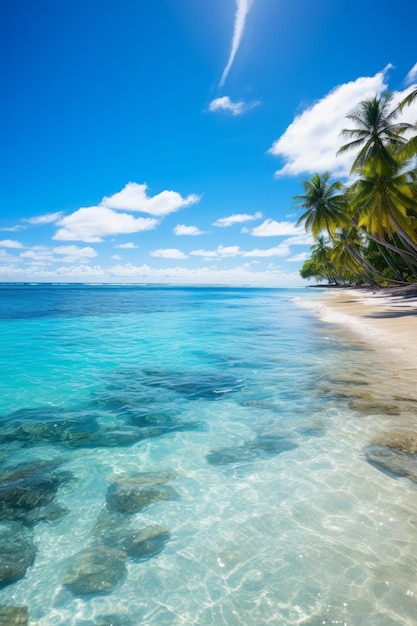 Bela praia com palmeiras e água cristalina