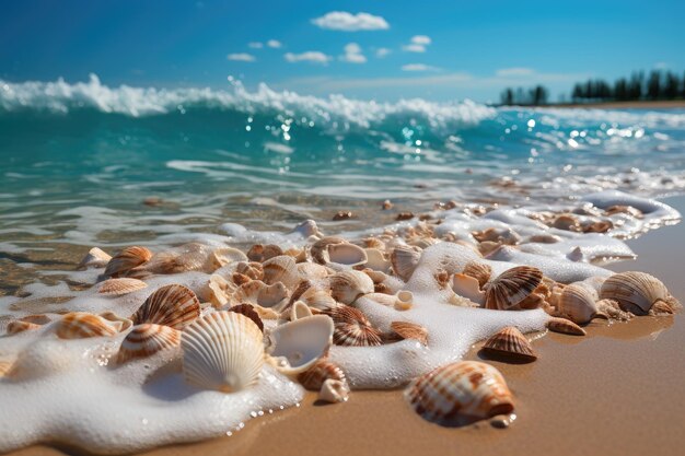 Bela praia de areia com ondas turquesa