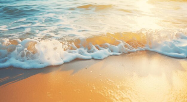 bela praia de areia fundo com ondas onduladas no verão oceano nascer do sol