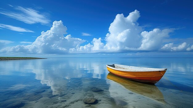 Foto bela praia do oceano e barco