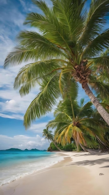 Bela praia tropical e mar com palmeira de coco na ilha do paraíso