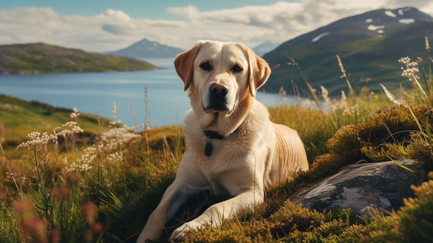 Bela raça de cão Labrador Retriever natureza imagem feliz AI arte gerada