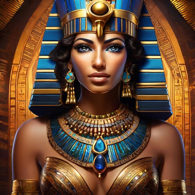 Bela rainha faraônica egípcia com jóias faraônicas