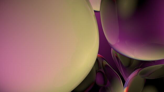 Bela renderização 3d de bolhas com reflexos abstratos. Flua cores modernas. Formas redondas suaves.