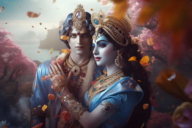 Bela representação do Senhor Krishna e Radha