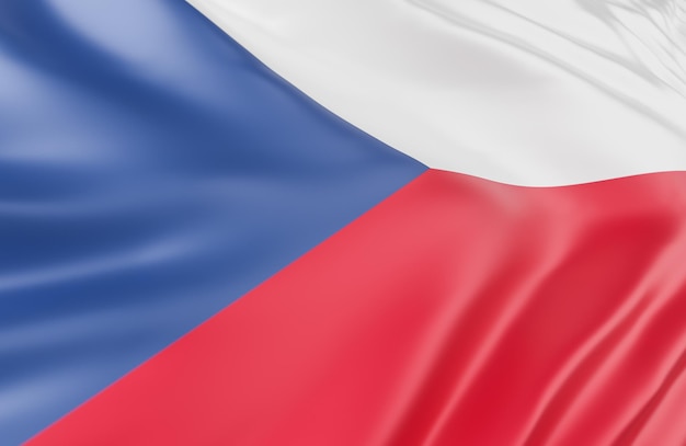 Bela república checa bandeira onda close-up no fundo do banner com espaço de cópia., Modelo 3D e ilustração.