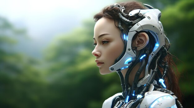 Bela robô feminina com inteligência artificial AI gerada