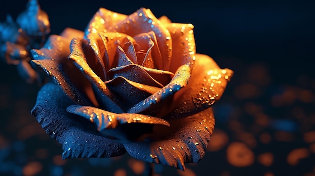 bela rosa azul e laranja realista em close-up AI gerativa