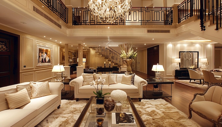 Foto bela sala de estar de luxo com interior