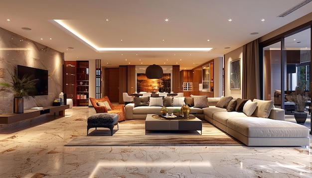 Bela sala de estar de luxo com interior