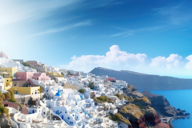 bela santorini grecia fundo panorâmico conceito de viagem AI