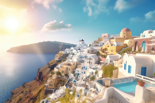 bela santorini grecia fundo panorâmico viagem conceito de férias