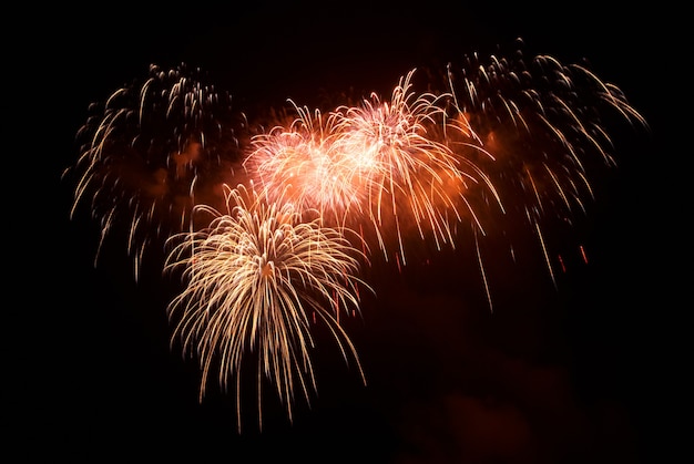 Bela saudação e fogos de artifício com fundo de céu negro.