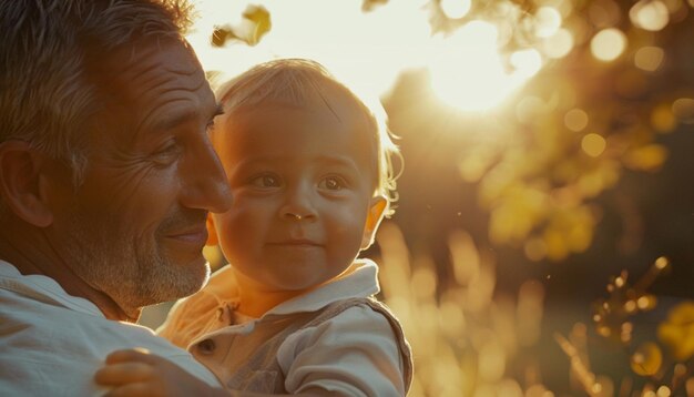 Foto bela sessão de fotos do dia do pai em poses adoráveis e sorridente lugar maravilhoso na natureza