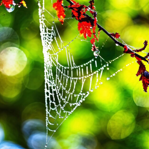 Foto bela teia de aranha na floresta de outono bela teia d'aranha na florista de outono