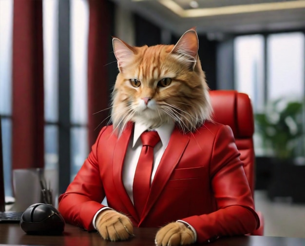 Foto bela vestindo um gato de terno em luxuoso escritório ultra-real 8k