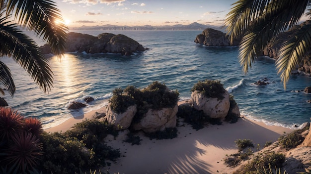 Foto bela vista à noite de pequenas ilhas cercadas por mar