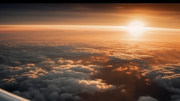 Bela vista aérea acima das nuvens com pôr do sol generative ai