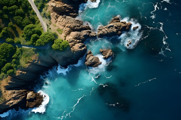 bela vista aérea panorâmica de uma costa oceânica gerada por IA