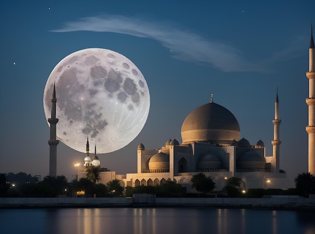 bela vista da lua e da mesquita