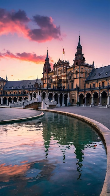 Bela vista da Praça de Espanha, em Sevilha, na Espanha.