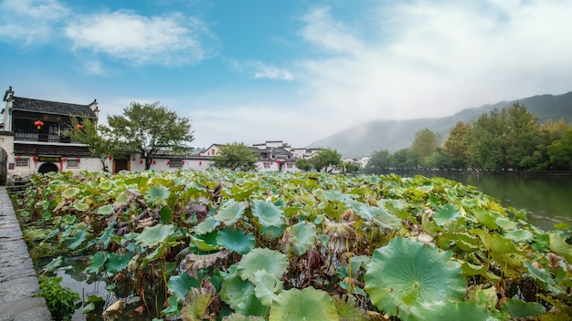 Bela vista da vila de hongcun, hweichow, china