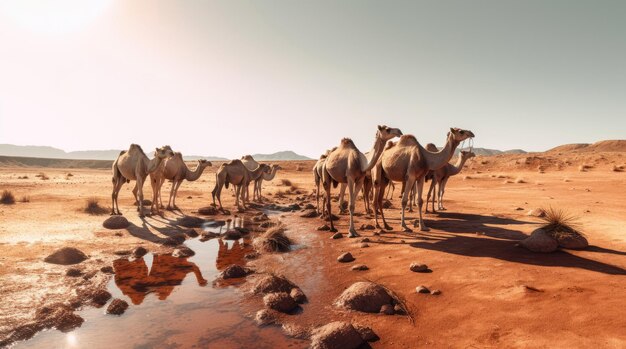 Bela vista de camelos no deserto