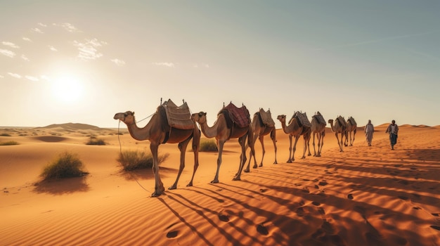 Bela vista de camelos no deserto