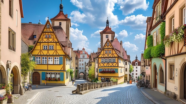 Bela vista de cartão postal da famosa cidade histórica de Rothenburg ob der Tauber em uma IA generativa