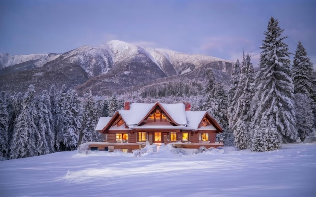 Bela vista de uma casa privada no inverno É véspera de Natal e muita neve A casa na floresta