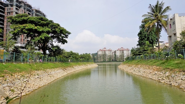 Bela vista do lago BBMP Kalena Agrahara Espalhado por sete hectares com lago de vegetação espessa de água doce