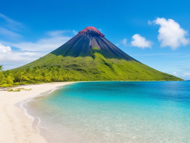 Bela vista do Monte Fuji da praia de Lombok, na Indonésia