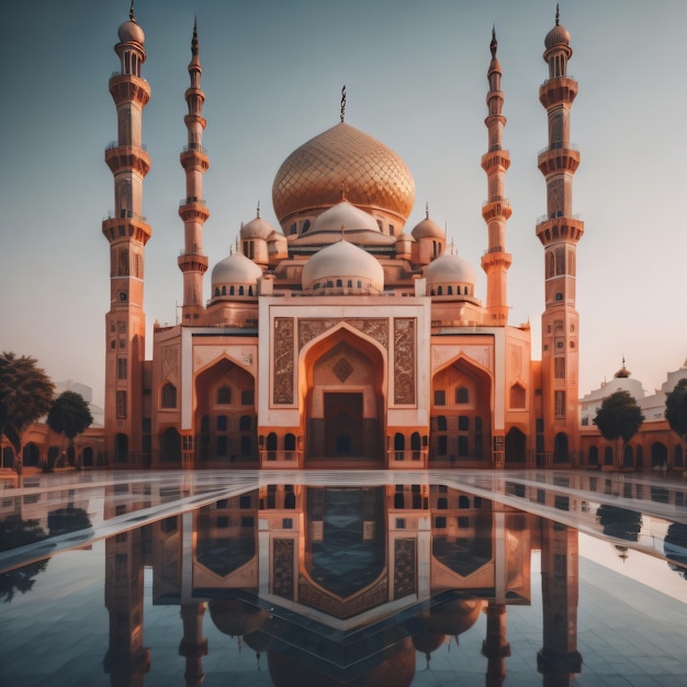 Bela vista exterior da Mesquita Ramadã e Eid al Adha conceito Fundo Islâmico