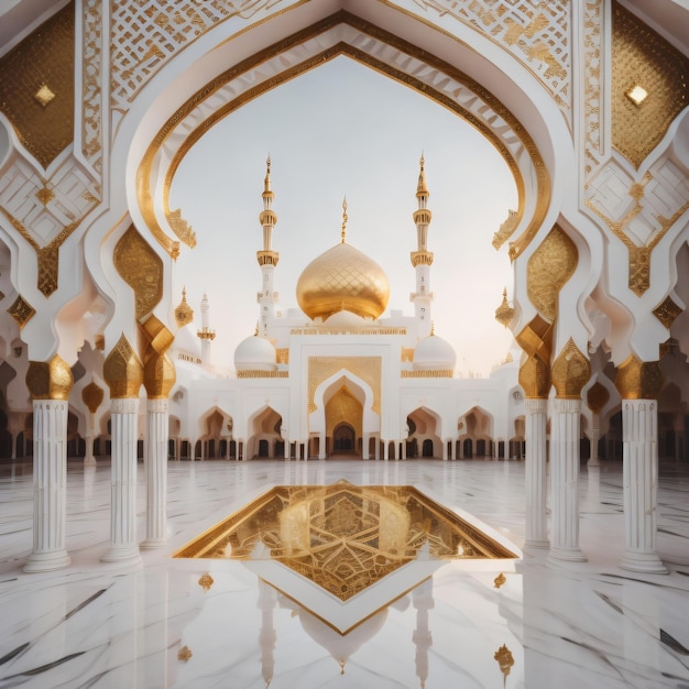 Bela vista exterior da Mesquita Ramadã e Eid al Adha conceito Fundo Islâmico