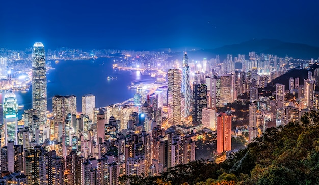 Bela vista noturna de Hong Kong