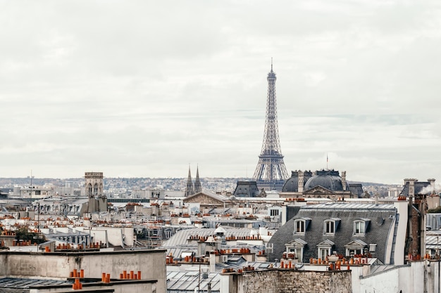 Bela vista panorâmica de Paris com a Torre Eiffel Imagem em tons Vintage