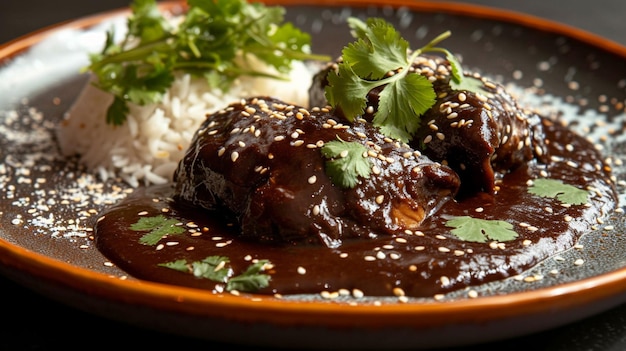 Belamente apresentado prato de mole a quintessência do prato mexicano conhecido por seus sabores complexos e rica história