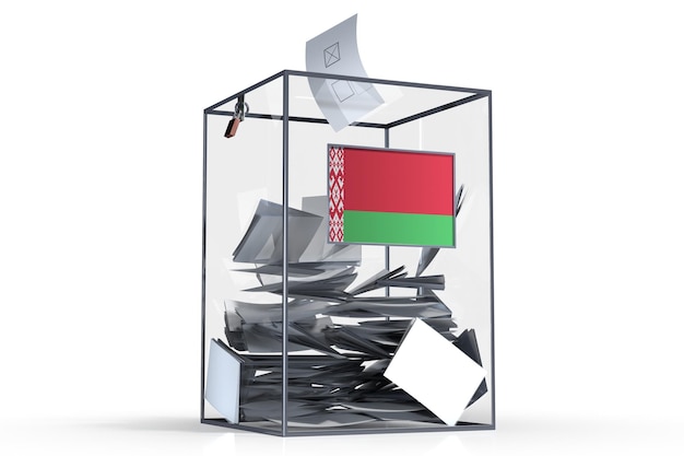 Belarus-Wahlurne mit Stimmen und Nationalflaggen-Wahlkonzept 3D-Illustration