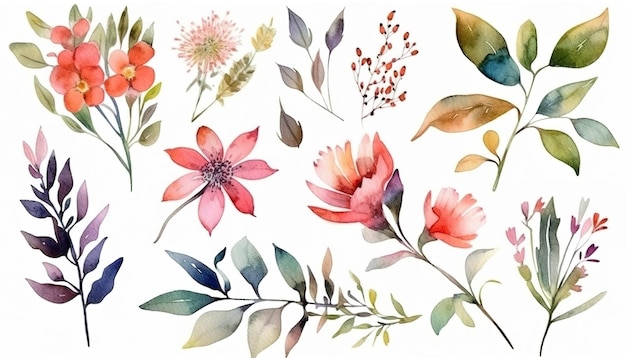 Belas aquarelas abstratas desenho de flores coloridas padrão floral sem costura com flores silvestres coloridas folhas fundo de flores de primavera coloridas com aquarelas gerar ai