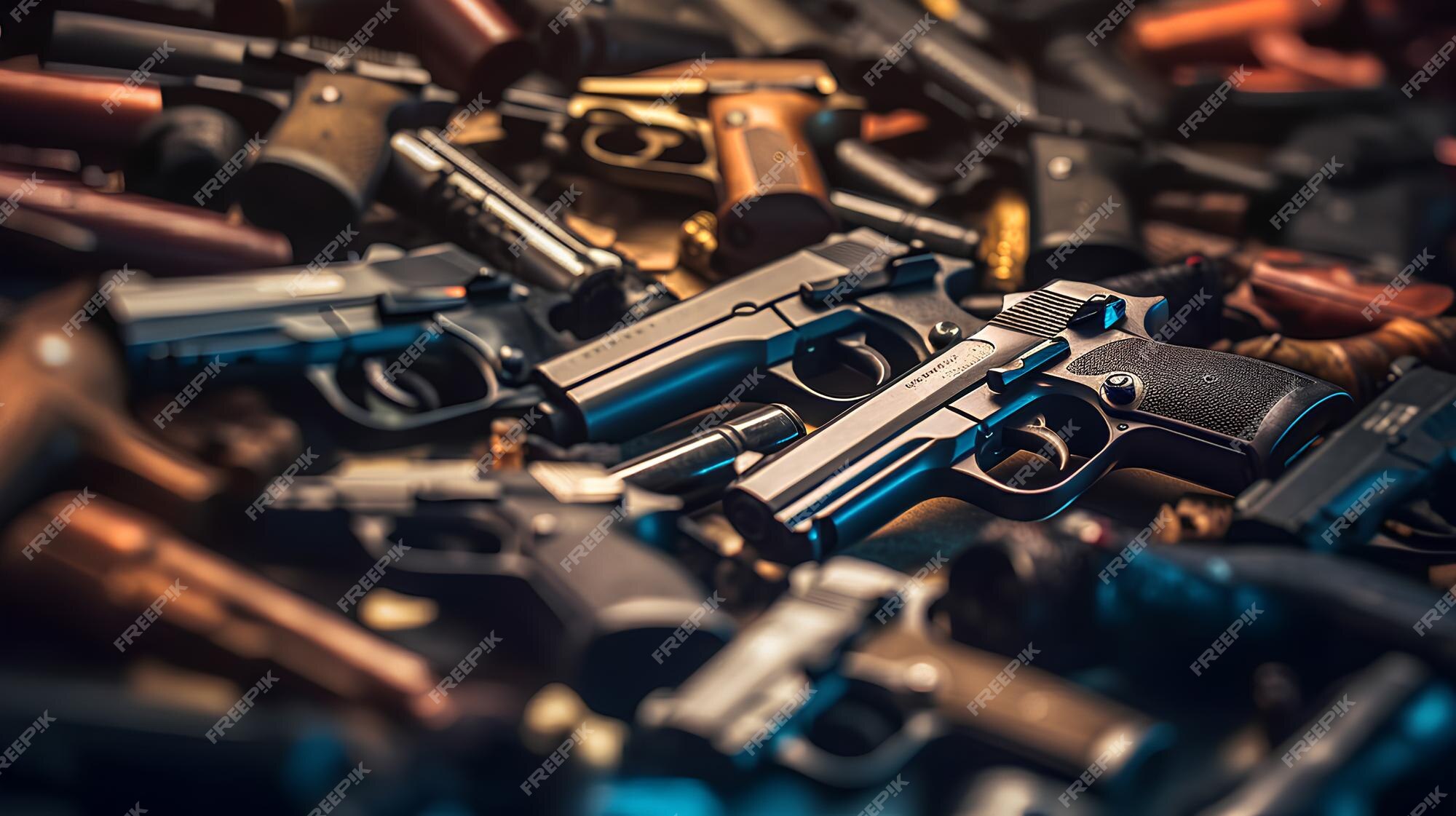 Belas armas antigas e modernas e imagens de fundo douradas