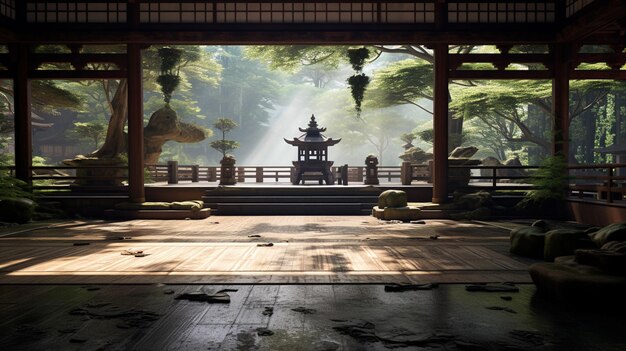 Belas arquiteturas no templo de Sensoji em torno da área de Asakusa, no Japão, geradas por Ai