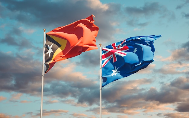 Belas bandeiras de estados nacionais de Timor Leste e Austrália juntas