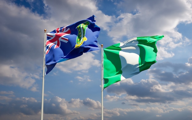 Belas bandeiras estaduais da Nigéria e das Ilhas Virgens Britânicas juntas no céu azul